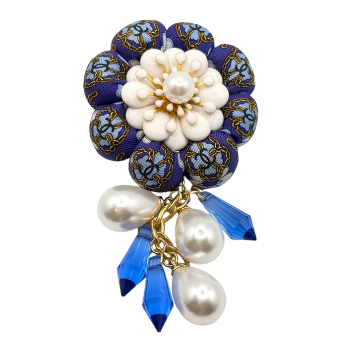 CC Camellia Vintage Silk Necktie Rosette Brooch