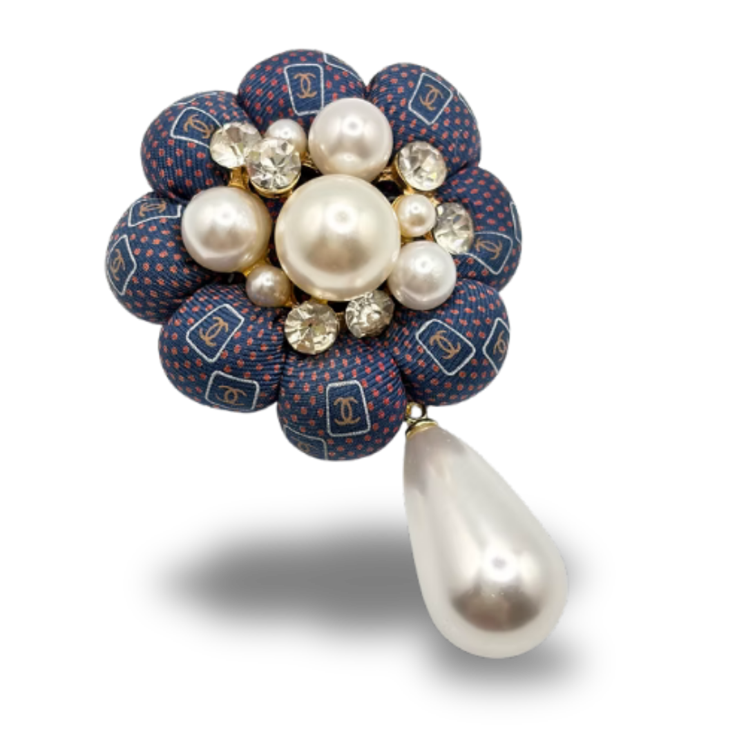 CC Vintage Silk Necktie Rosette Brooch