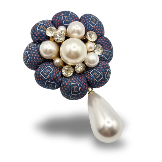 CC Vintage Silk Necktie Rosette Brooch