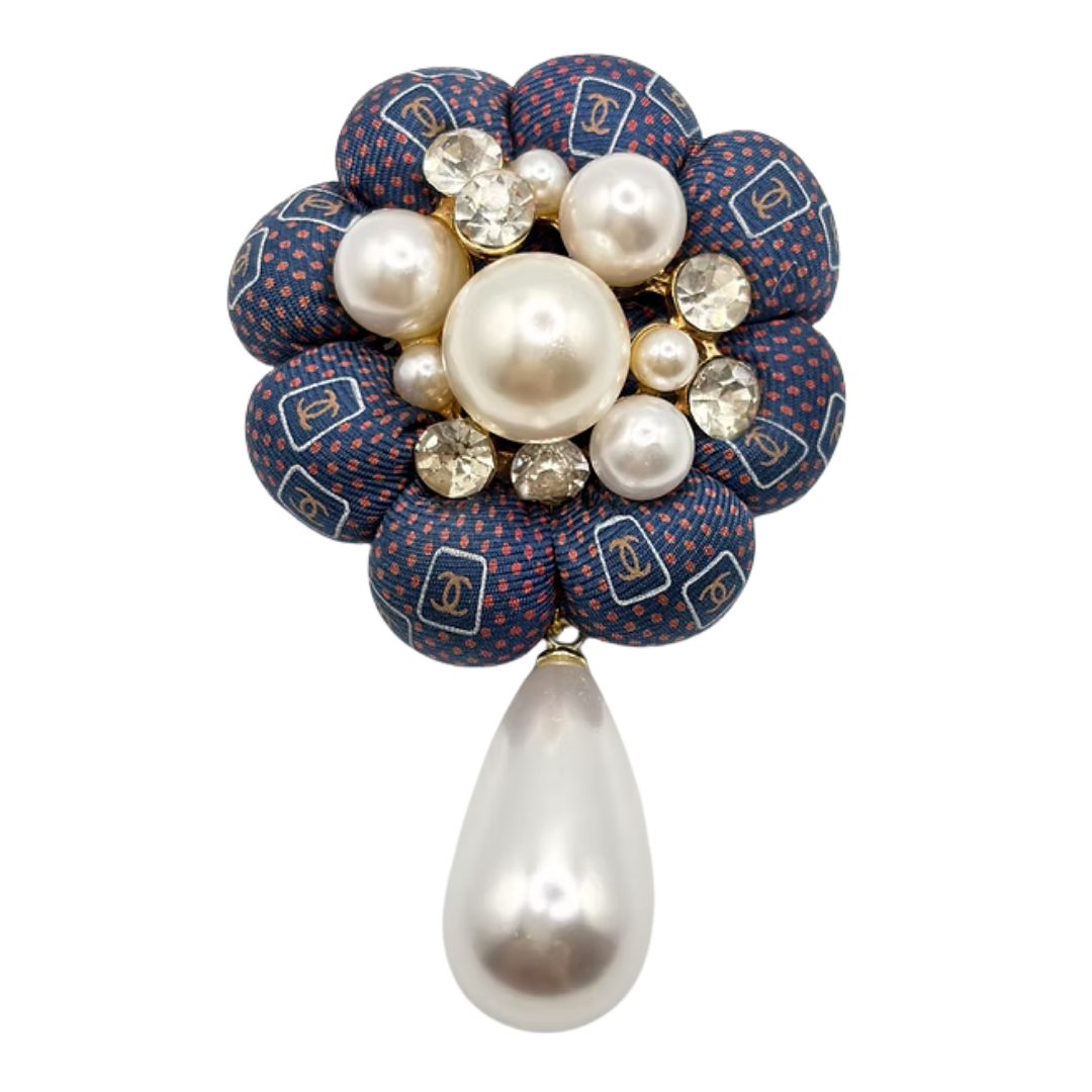 CC Vintage Silk Necktie Rosette Brooch