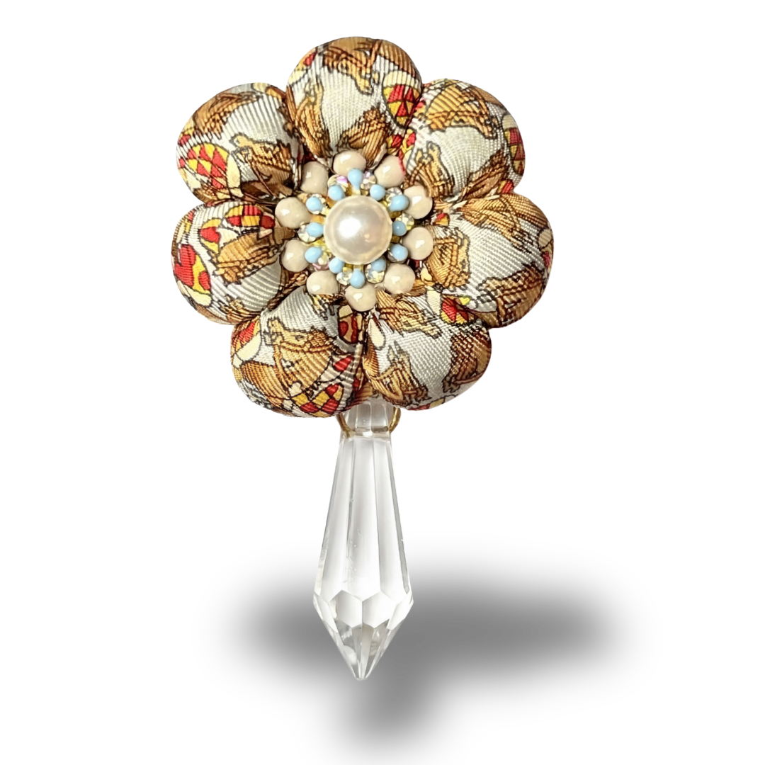 Equestrian Flower Vintage Silk Necktie Rosette Brooch