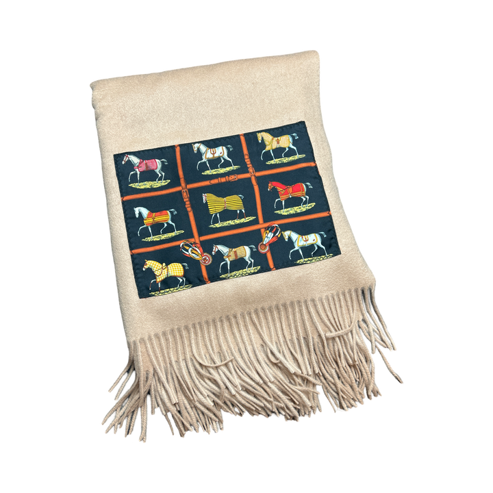 Petits Chevaux Vintage Silk Scarf & Cashmere Throw Blanket