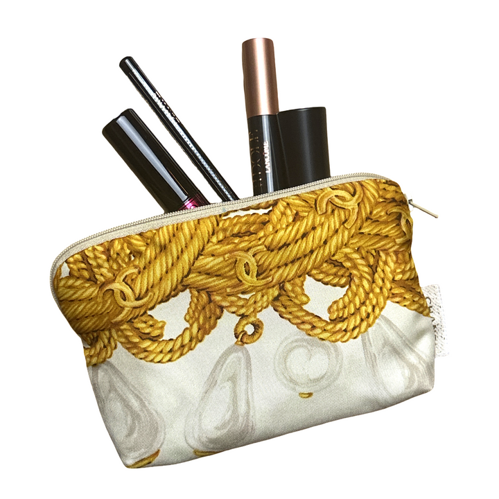 CC Logo Ivory Vintage Silk Scarf Beauty Bag