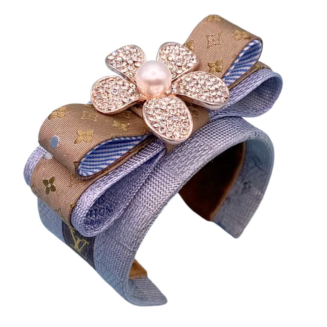 Flower LV Logo Vintage Silk Necktie Cuff Bracelet