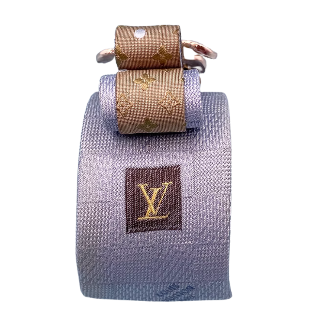 Flower LV Logo Vintage Silk Necktie Cuff Bracelet