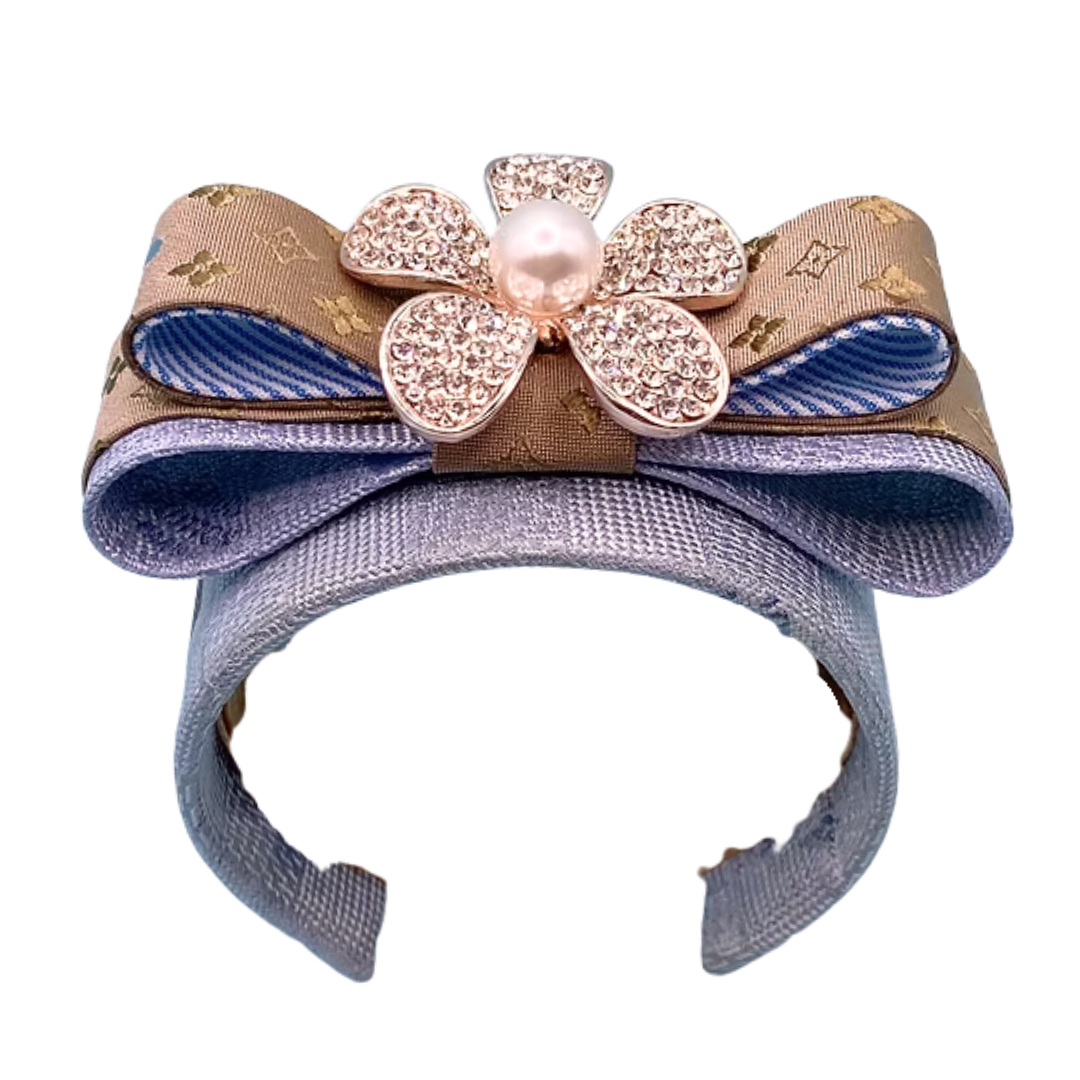 Flower LV Logo Vintage Silk Necktie Cuff Bracelet