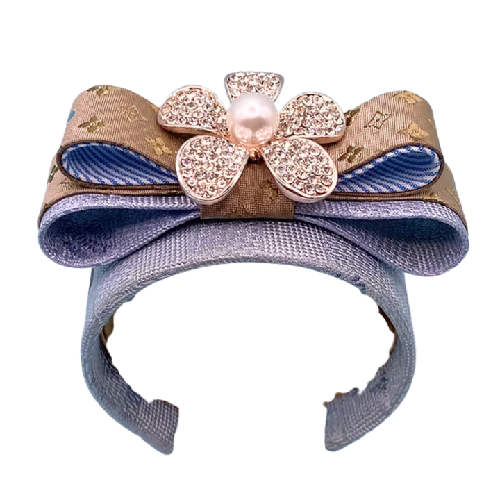 Flower LV Logo Vintage Silk Necktie Cuff Bracelet