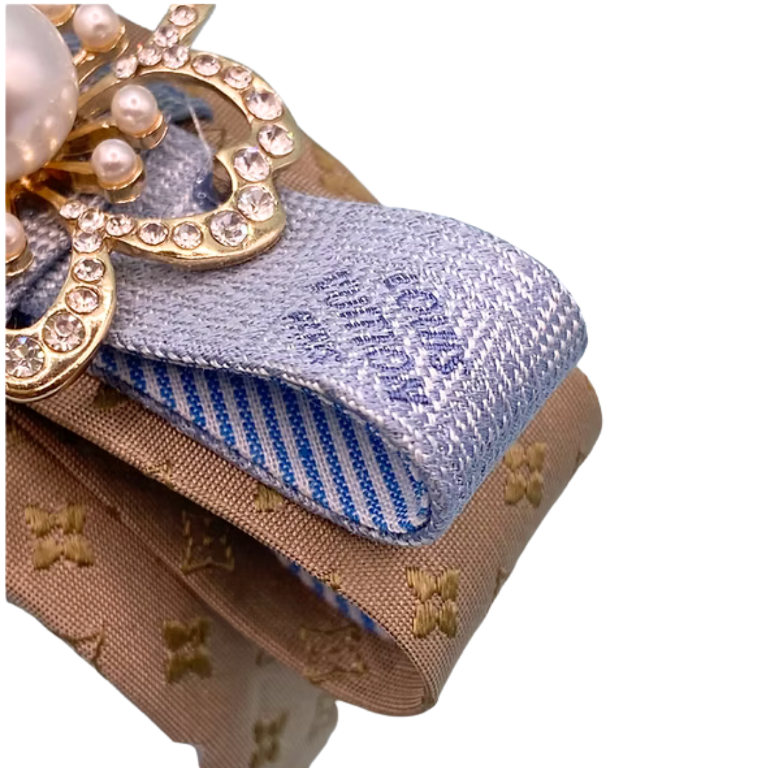 Flower LV Logo Vintage Silk Necktie Cuff Bracelet