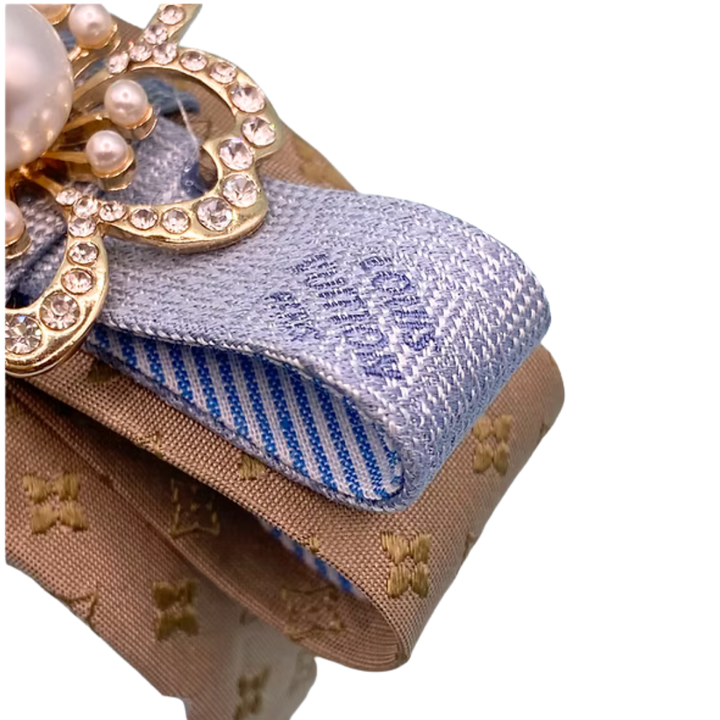 Flower LV Logo Vintage Silk Necktie Cuff Bracelet