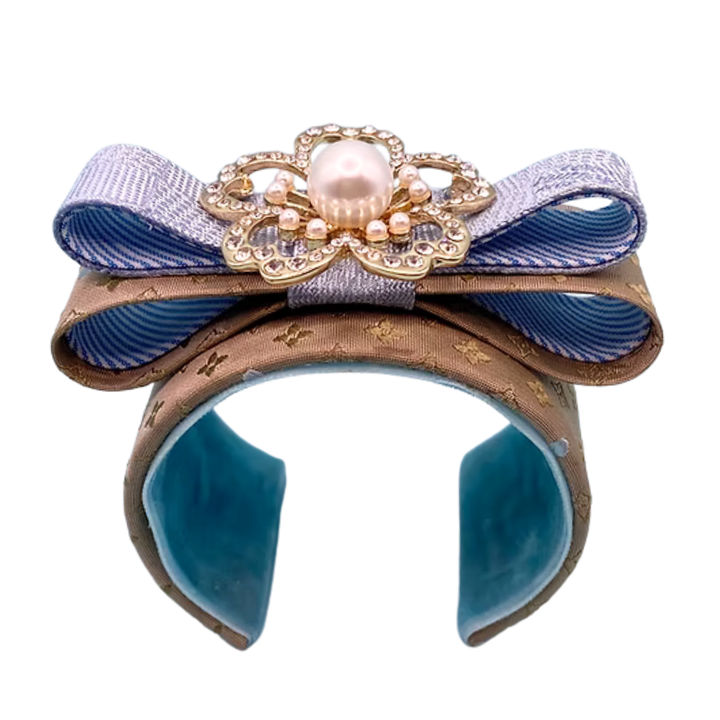 Flower LV Logo Vintage Silk Necktie Cuff Bracelet