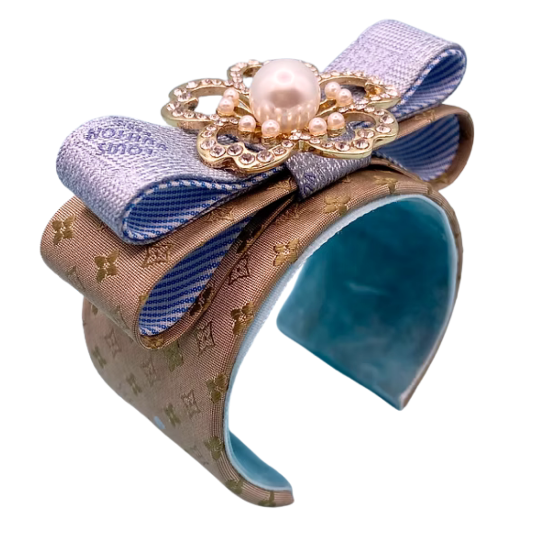 Flower LV Logo Vintage Silk Necktie Cuff Bracelet