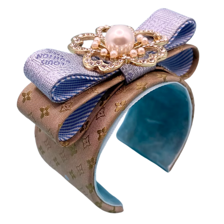 Flower LV Logo Vintage Silk Necktie Cuff Bracelet