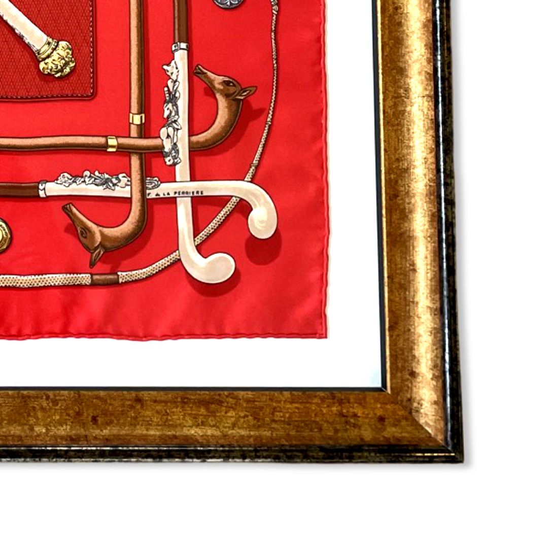 Cannes et Pommeaux Framed Vintage Silk Scarf 20"