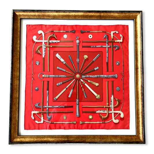 Framed Hermes Scarf Cannes et Pommeaux Framed Vintage Silk Scarf 20" Vintage Hermes at Vintage Luxe Up