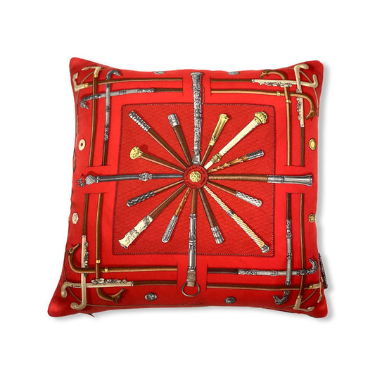 Vintage Hermes Pillow Cannes et Pommeaux Silk Pocket Square Pillow 17" at Vintage Luxe Up