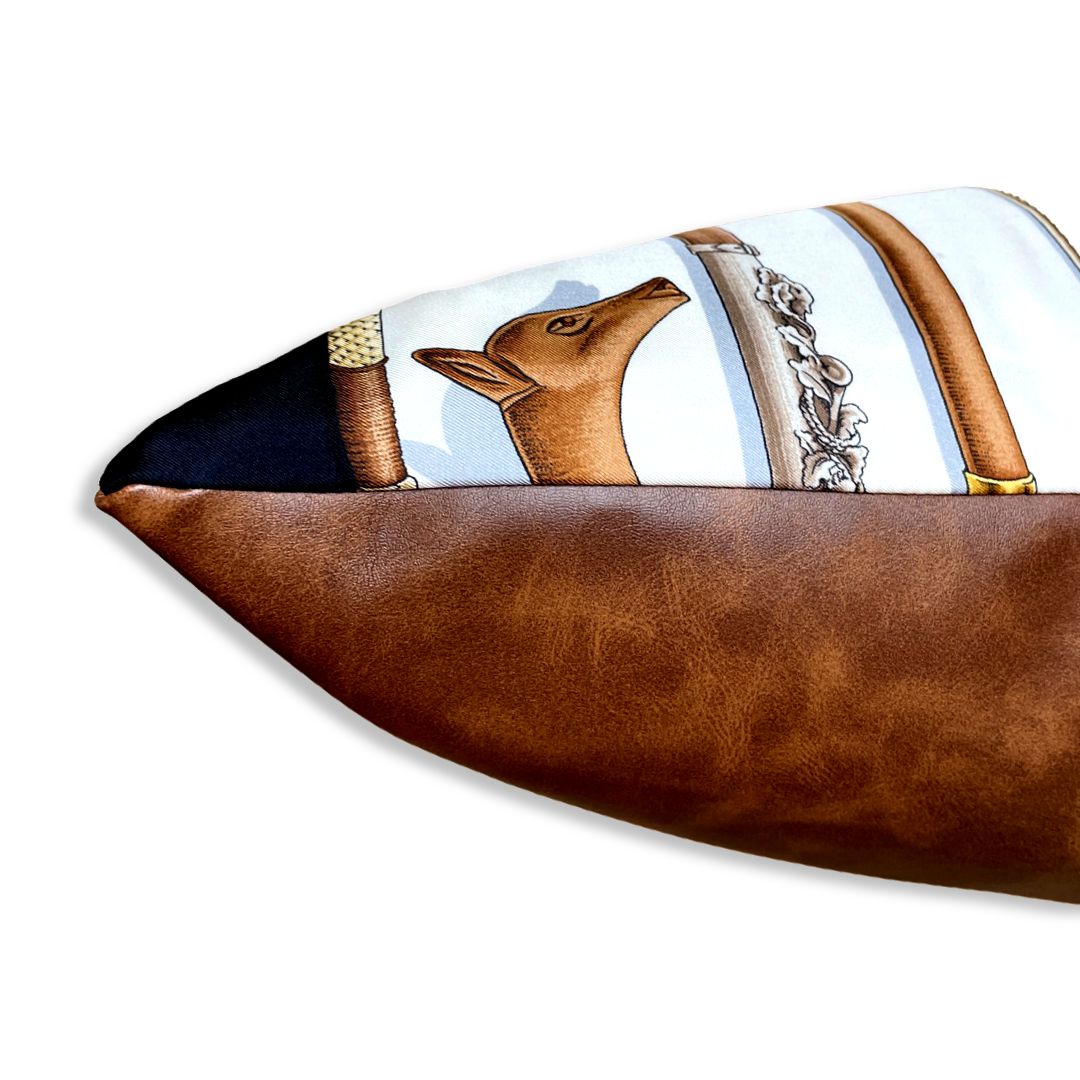 Cannes et Pommeaux Silk Scarf Lumbar Pillow 35"