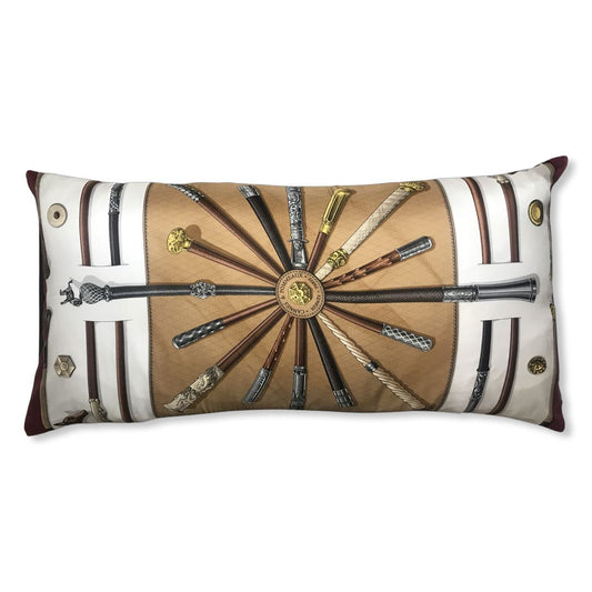 Vintage Hermes Pillow Cannes et Pommeaux Silk Scarf Lumbar Pillow 35" at Vintage Luxe Up