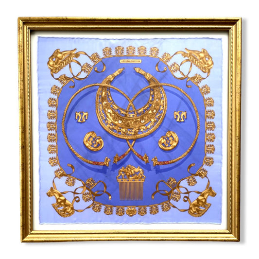 Framed Hermes Scarf Cavaliers d'Or Framed Vintage Silk Scarf 20" Vintage Hermes at Vintage Luxe Up