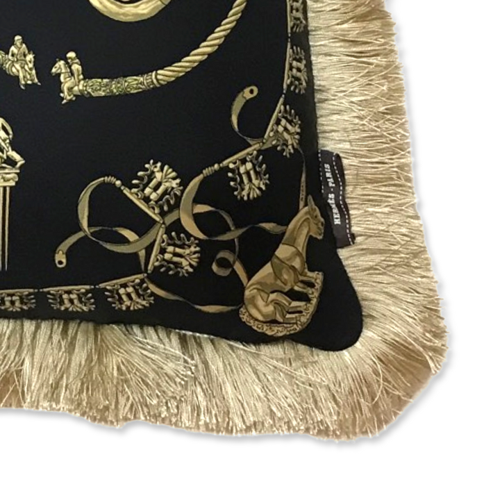 Cavaliers d'Or Noir Vintage Silk Scarf Pillow 19"