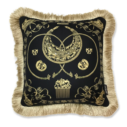 Vintage Hermes Pillow Cavaliers d'Or Noir Vintage Silk Scarf Pillow 19" at Vintage Luxe Up