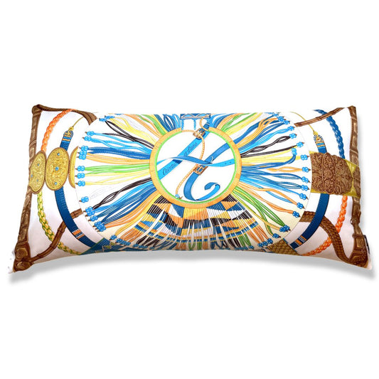 Vintage Hermes Pillow Ceintures et Liens Vintage Silk Scarf Lumbar Pillow 35" at Vintage Luxe Up