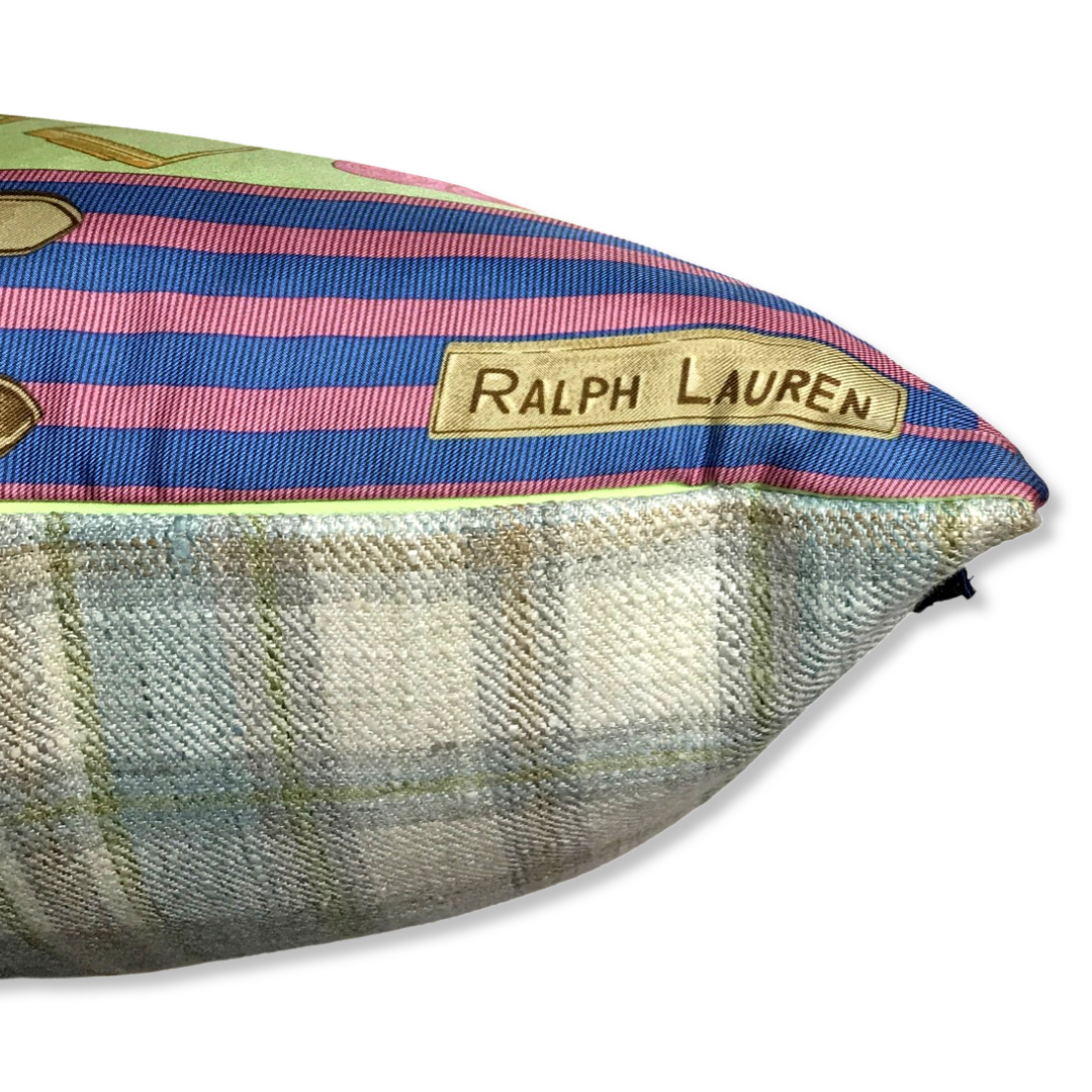Celadon Equestrian Vintage Silk Scarf Pillow 20"