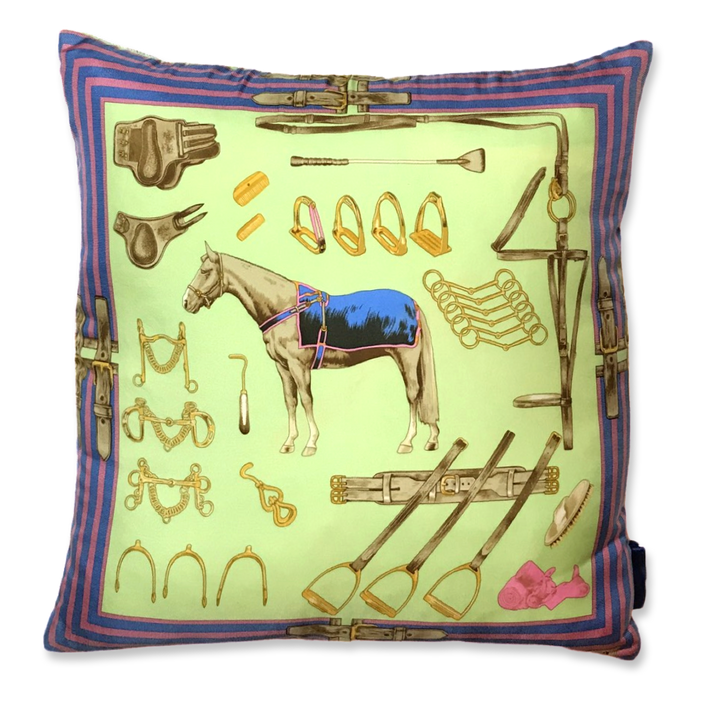 Celadon Equestrian Vintage Silk Scarf Pillow 20"