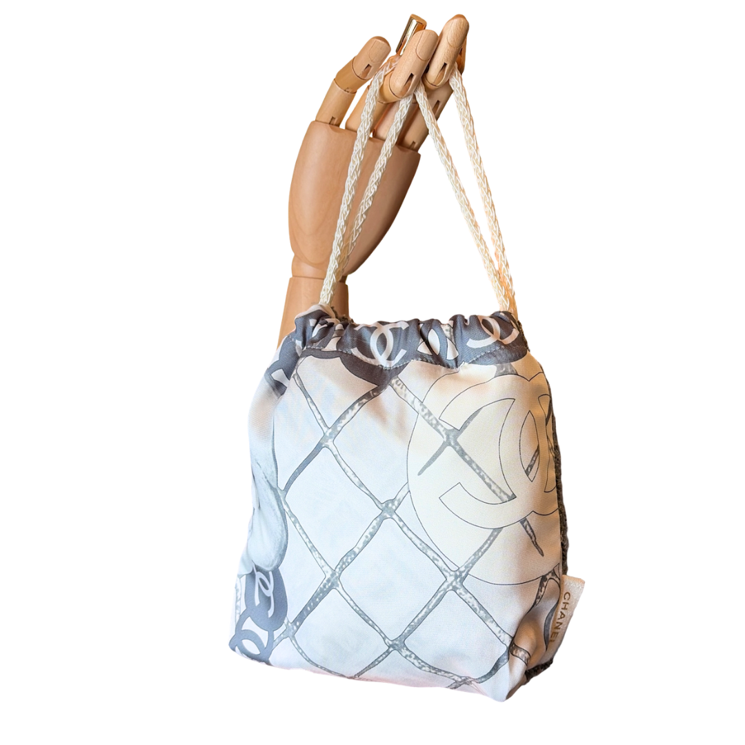 CC Camellia Gris Vintage Scarf Drawstring Crossbody Bag