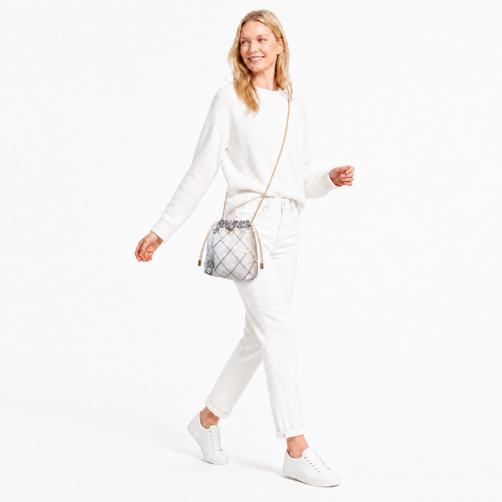 CC Camellia Gris Vintage Scarf Drawstring Crossbody Bag
