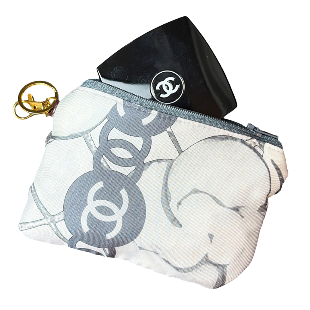 CC Camellia Gris Vintage Silk Scarf Coffee Run Keychain Bag