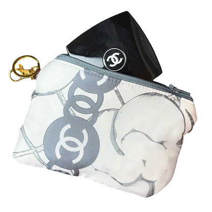 CC Camellia Gris Vintage Silk Scarf Coffee Run Keychain Bag