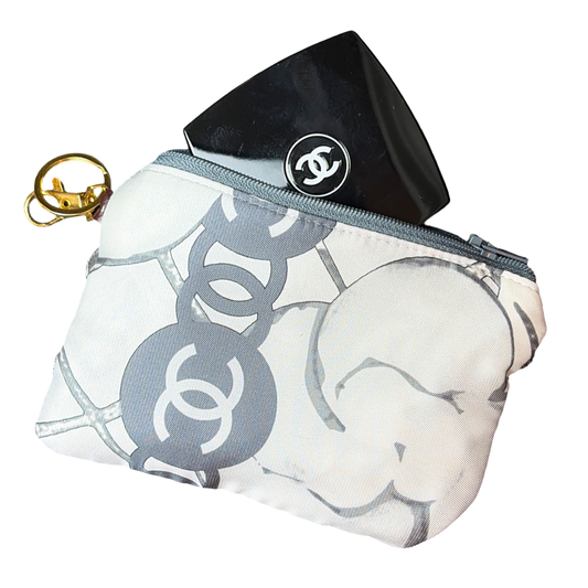 CC Camellia Gris Vintage Silk Scarf Coffee Run Keychain Bag