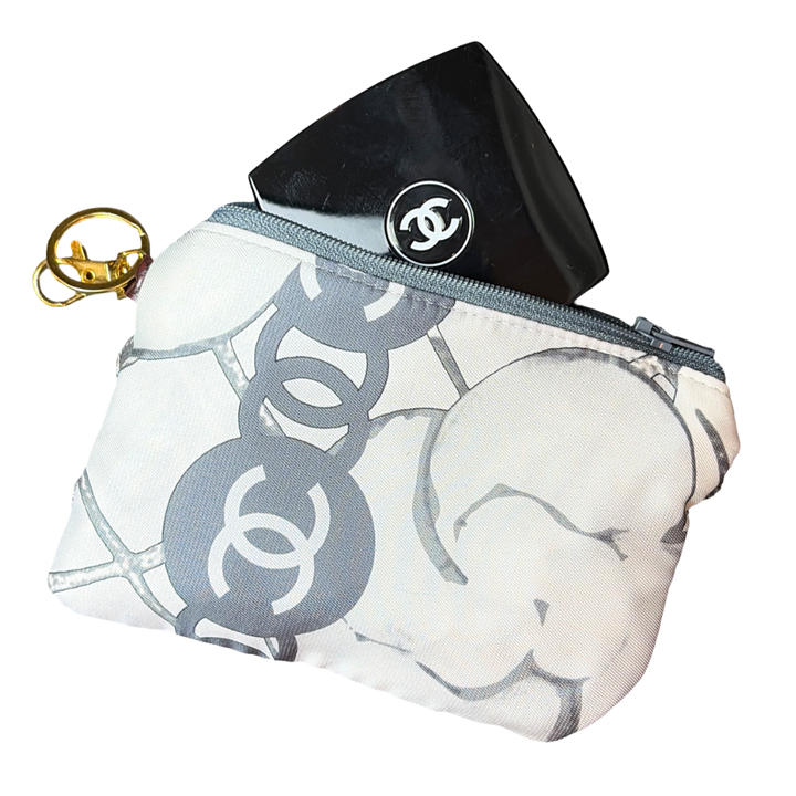 CC Camellia Gris Vintage Silk Scarf Coffee Run Keychain Bag