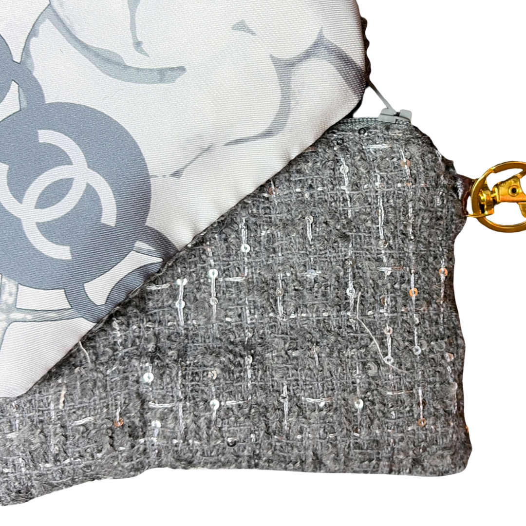CC Camellia Gris Vintage Silk Scarf Coffee Run Keychain Bag