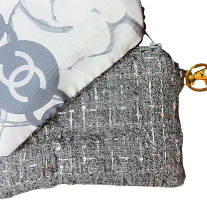CC Camellia Gris Vintage Silk Scarf Coffee Run Keychain Bag