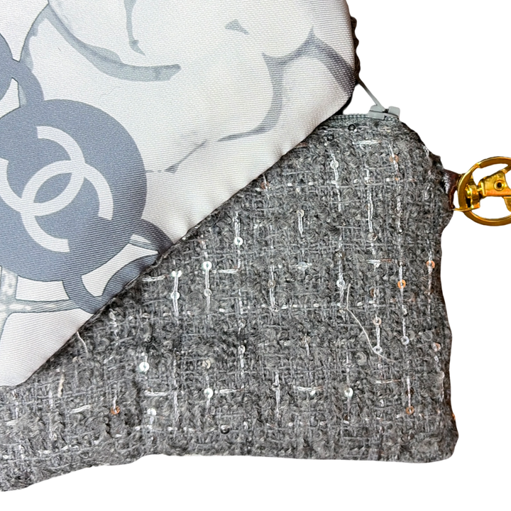 CC Camellia Gris Vintage Silk Scarf Coffee Run Keychain Bag