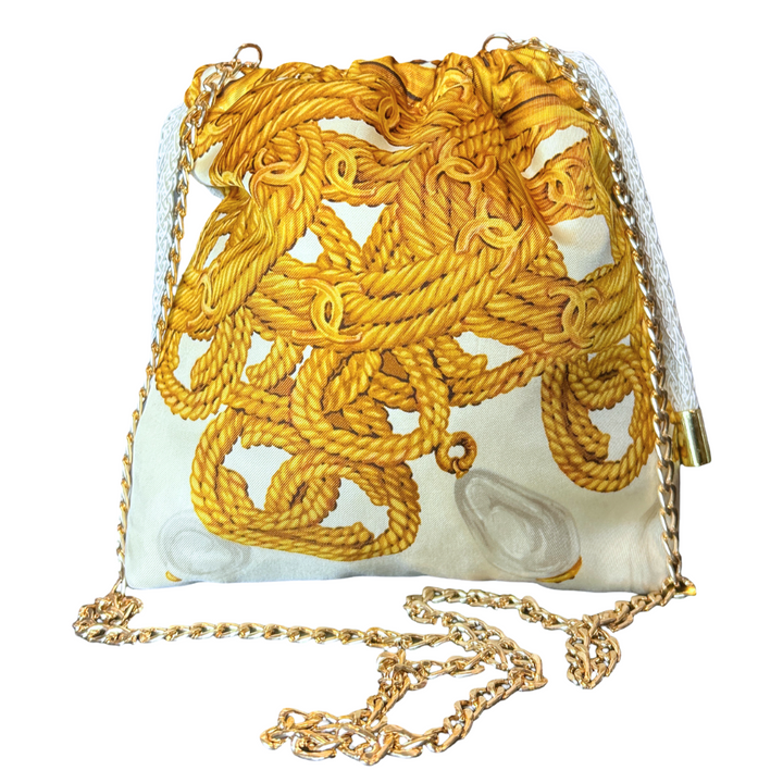 Chanel CC Logo Ivory Scarf | Chanel Crossbody Bag at Vintage Luxe Up