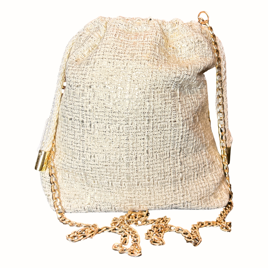 CC Logo Ivory Vintage Scarf Drawstring Crossbody Bag