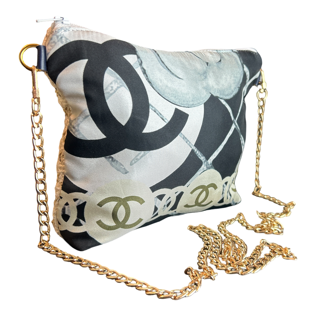 Chanel CC Logo Camellia  Noir Vintage Scarf Crossbody Bag