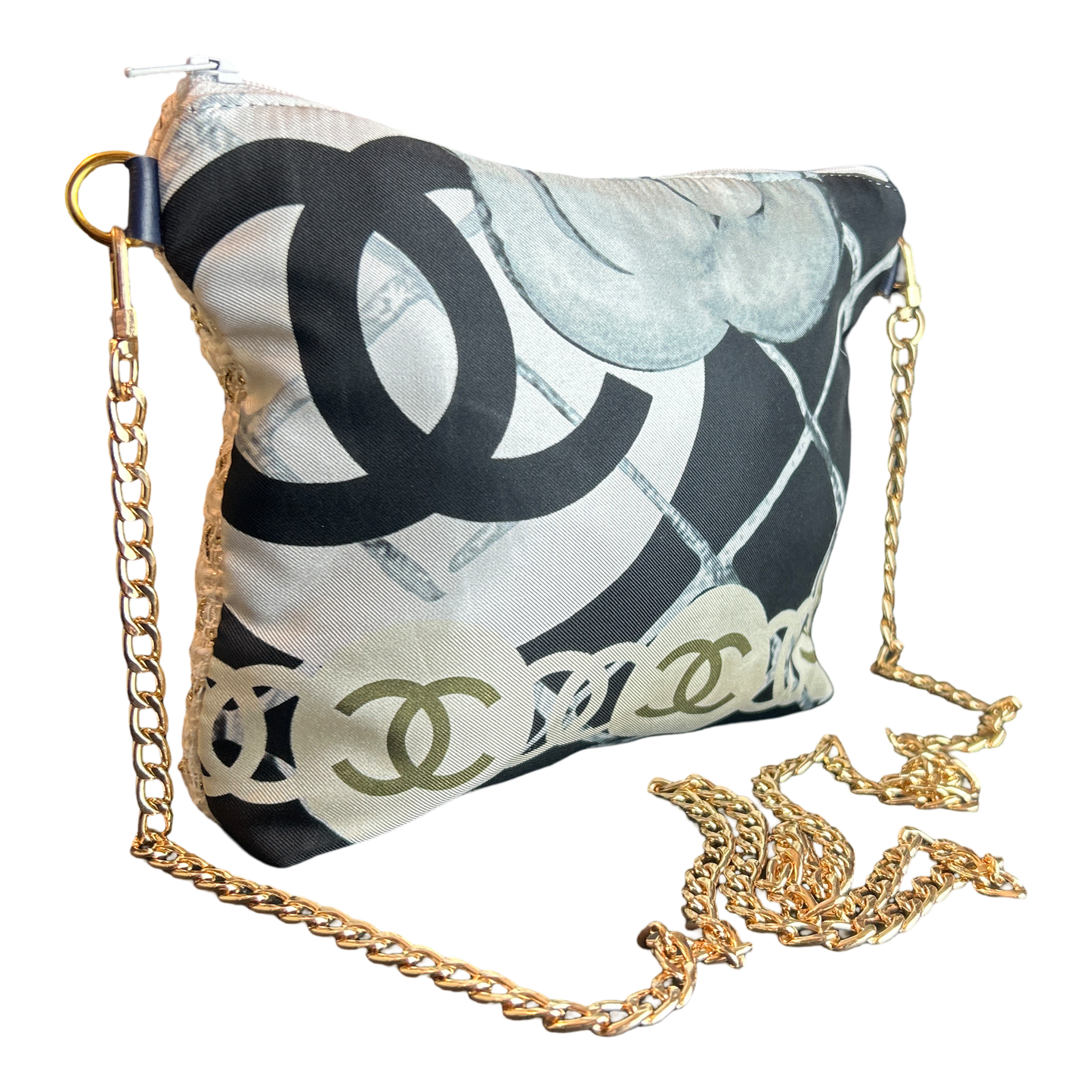 Chanel CC Logo Camellia  Noir Vintage Scarf Crossbody Bag