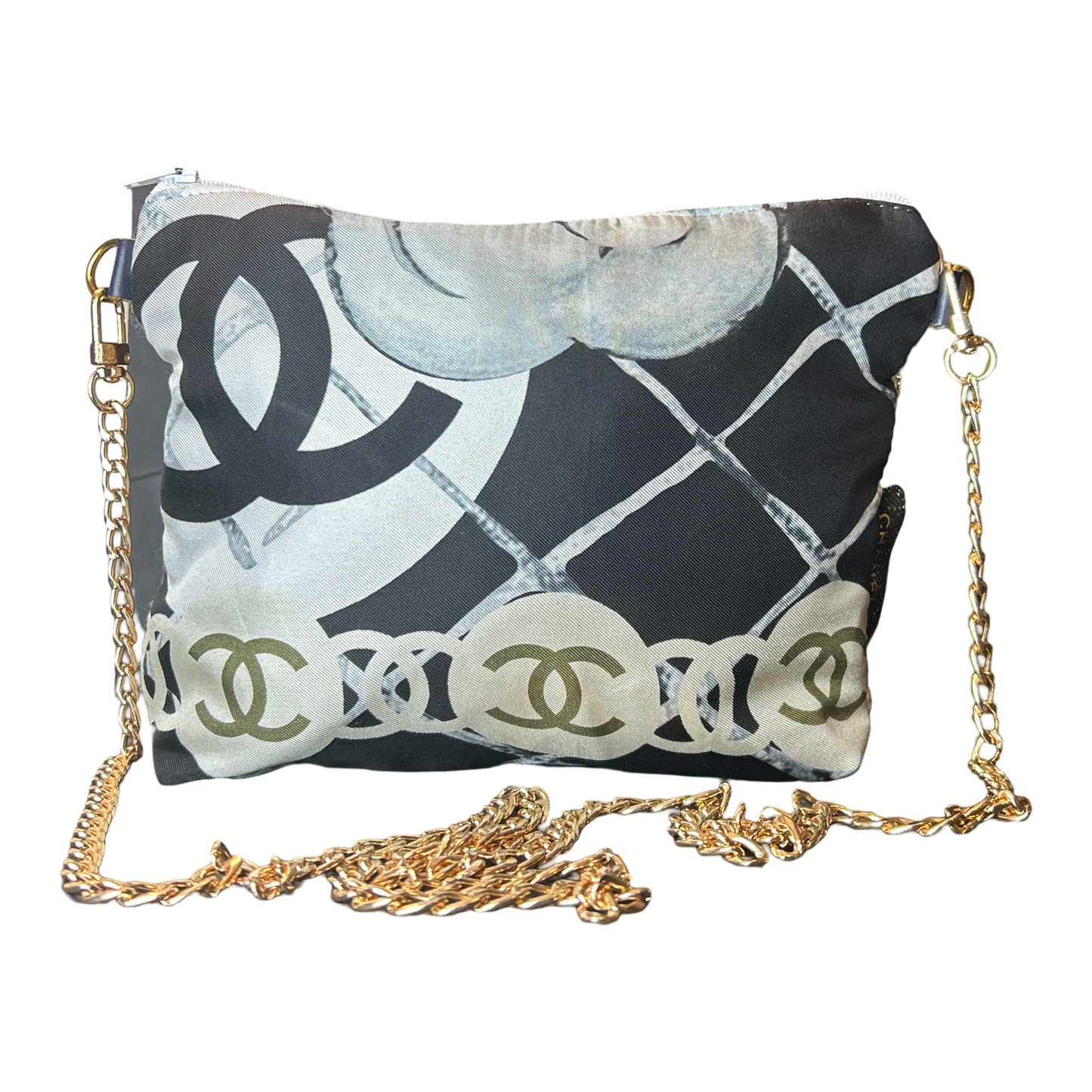Chanel CC Logo Camellia  Noir Vintage Scarf Crossbody Bag