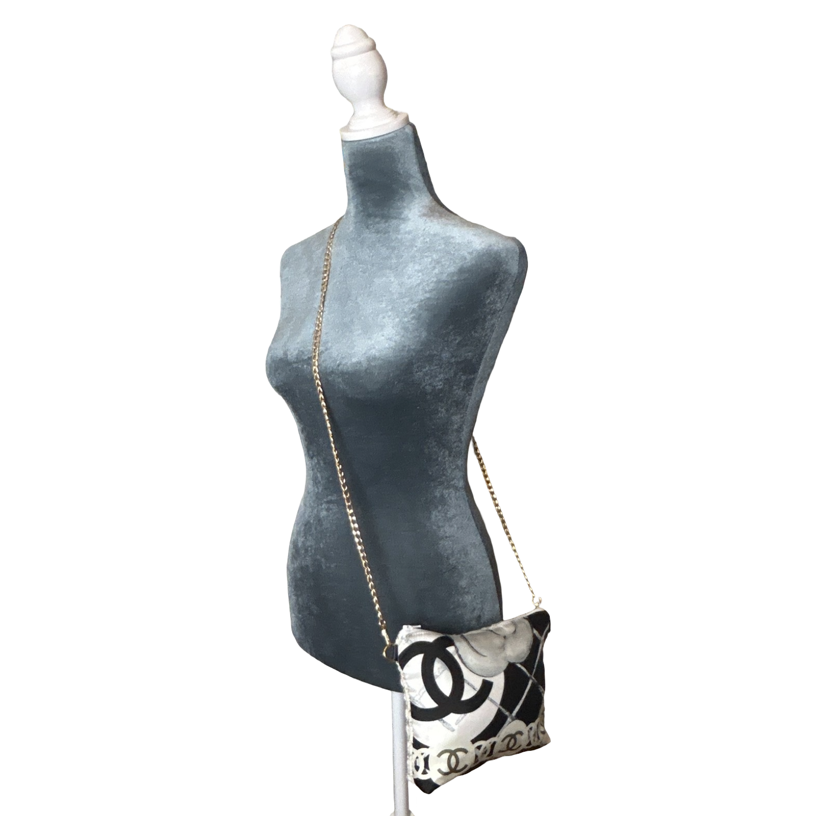 Chanel CC Logo Camellia  Noir Vintage Scarf Crossbody Bag