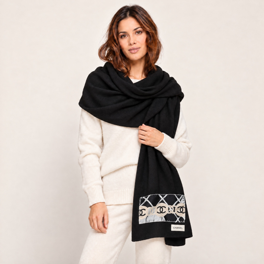 Chanel CC Camellia Silk Scarf & Cashmere Shawl at Vintage Luxe Up