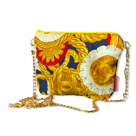 Vintage Chanel Crossbody Bag Gold Buttons Vintage Silk Scarf Crossbody Bag at Vintage Luxe Up