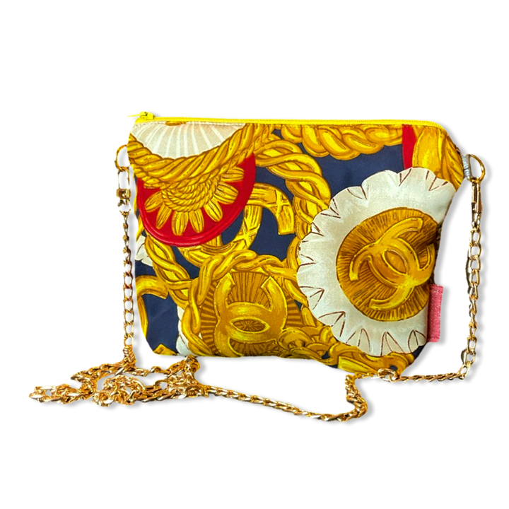 Vintage Chanel Crossbody Bag Gold Buttons Vintage Silk Scarf Crossbody Bag at Vintage Luxe Up