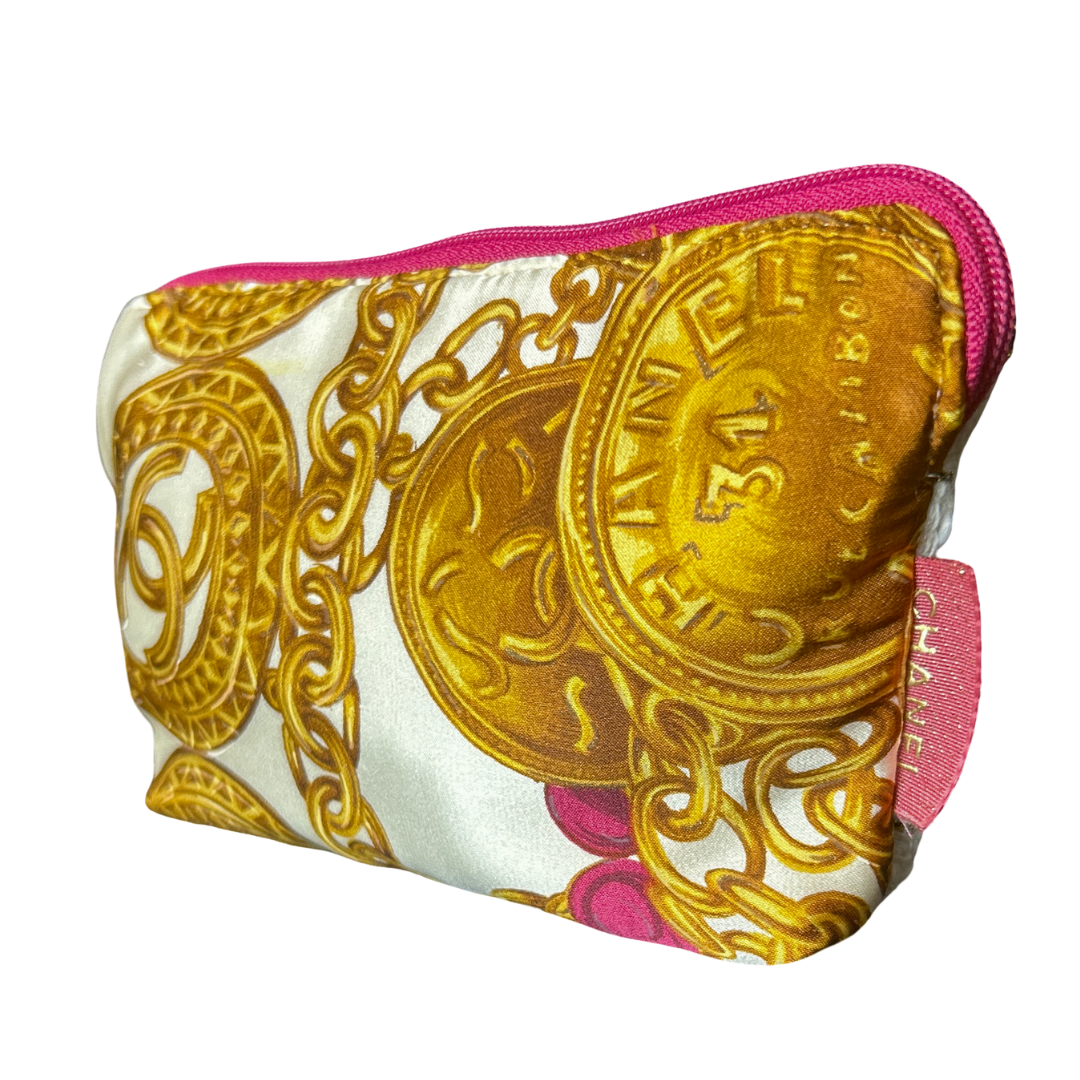 CC Logo Gold Coins Vintage Silk Scarf Beauty Bag