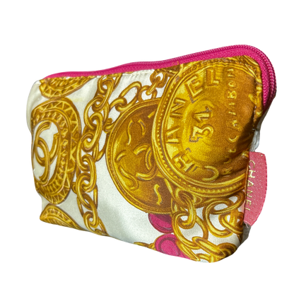 CC Gold Coins Vintage Silk Scarf Beauty Bag