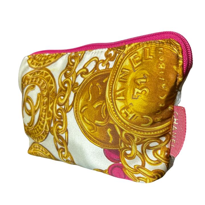 CC Logo Gold Coins Vintage Silk Scarf Beauty Bag
