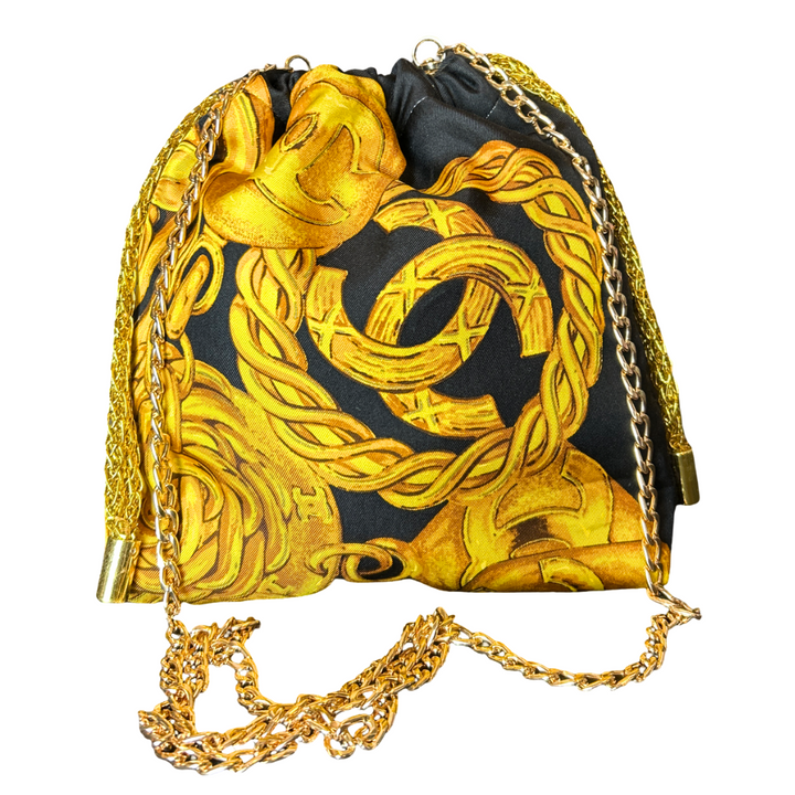 CC Logo Charms Noir Vintage Scarf Drawstring Crossbody Bag