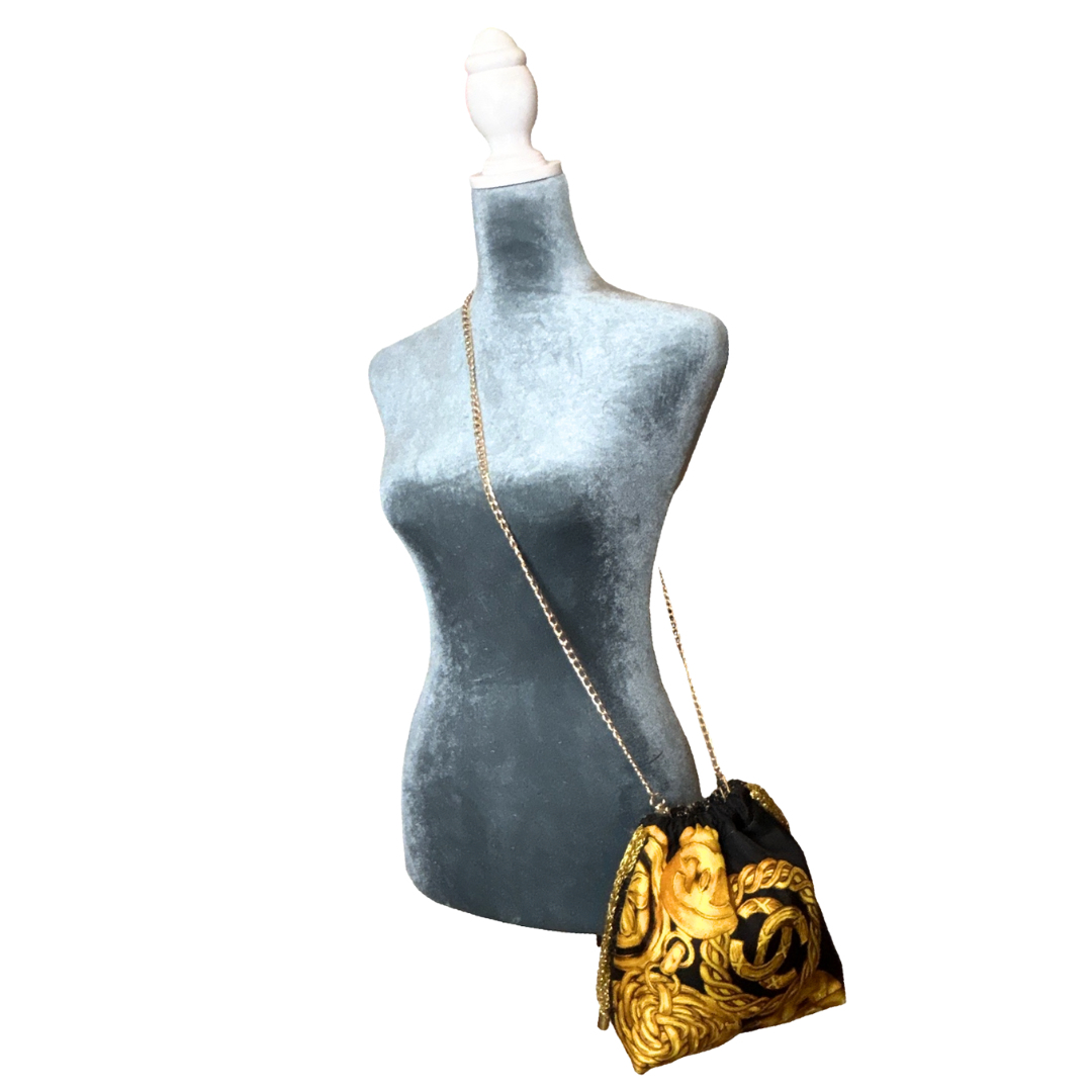 CC Logo Charms Noir Vintage Scarf Drawstring Crossbody Bag